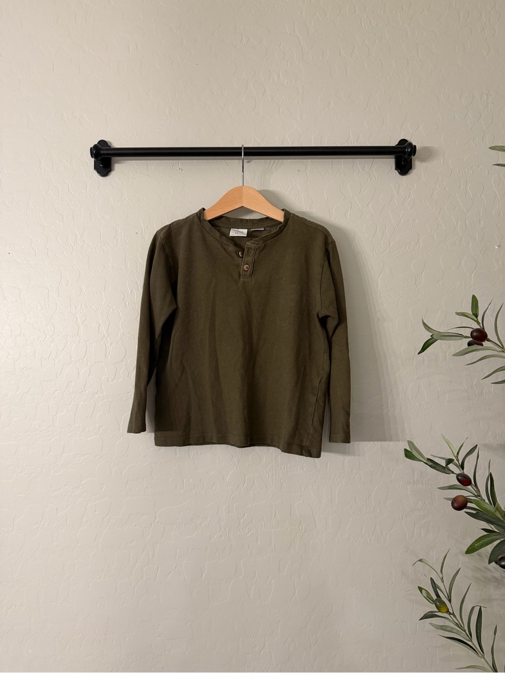 Zara Boys Olive Green Long Sleeve Henley Top